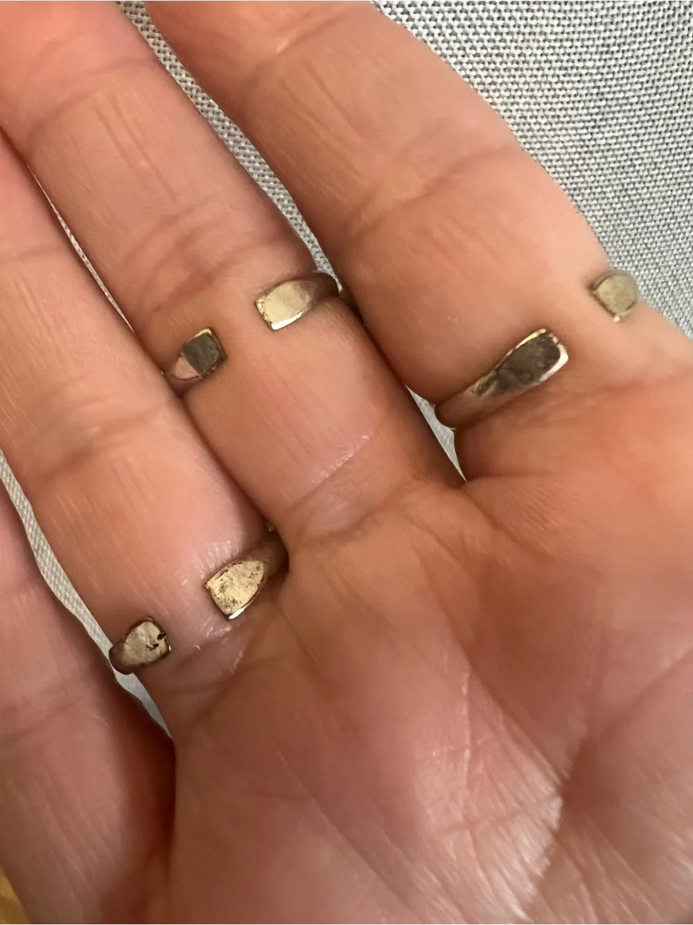 Silver-Tone Cream Accent Multi-finger Connected Ring - Women Jewelry